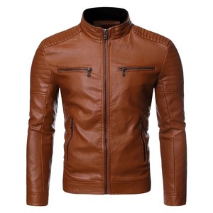 Chaqueta de Cuero para Hombre, Estilo Motero, Cuello Alto, Color Puro, Moda Urbana, para Uso Diario - Product Image 4