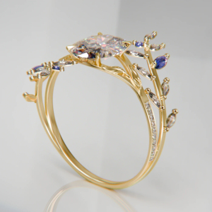 Luxury Oval Cut Diamond <b>Ring</b> for Women Gold Plated Floral Leaf <b>CZ</b> Engagement Wedding <b>Ring</b> - Product Image 2