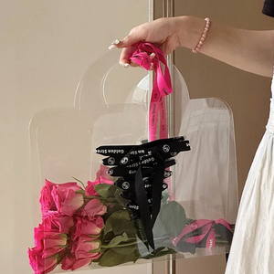 透明PET生花ボックスギフトコンテナハンドバッグウェディングローズラッピングフェスティバルパーティーギフトパッケージポータブルパッキングバッグ - Product Image 3