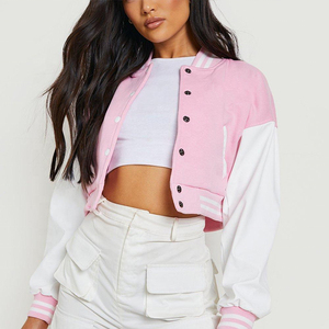 Custom Crop Slim Fit Baseball <b>Bomber</b> Varsity <b>Jacket</b> for Women's Customized Letterman College Crop Varsity <b>Jackets</b> for Your Brand - Product Image 2
