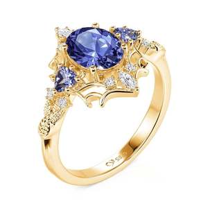 Anillo de Compromiso Jeulia Vintage con Tres Piedras Ovaladas y Corte de Pera, Diamante y Zafiro Rosa en Platino - Product Image 2