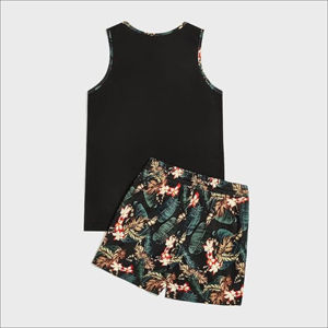 Ensemble deux pièces d'été unisexe sur mesure OEM, grande taille, en polyester/coton, tissu éponge français respirant, t-shirt de rue tendance assorti - Product Image 2