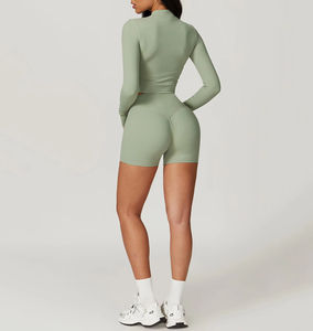 Vente en gros de shorts de yoga à manches longues personnalisés pour femmes ensemble de yoga avec élastique - Product Image 5