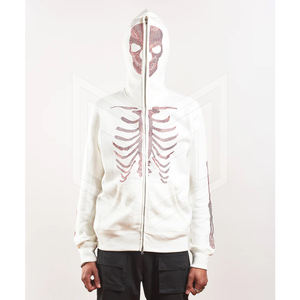 Alta calidad por encargo esqueleto Rhinestone cara completa Zip Up Hoodie francés Terry algodón Streetwear Hoodie hombres Oversize Hoodie - Product Image 1