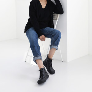 [JSHOE] Botines de Mujer de Piel Auténtica con Cordones, Forrados de Felpa, Tacón Bajo de 3 cm, Zapatos Cómodos de Invierno - Product Image 5