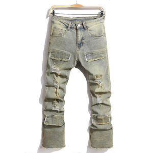 New Streetwear Retro Style Breathable <b>Jeans</b> for <b>Men</b> Cotton Frayed Ripped <b>Men's</b> <b>Jeans</b> <b>High</b> <b>Waist</b> Denim <b>Jeans</b> for <b>Men</b> Custom - Product Image 1