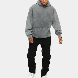 Sweat à capuche pour homme, coupe ample, séchage rapide, style vintage, double couche, effet délavé, polaire d'hiver, coupe-vent, respirant, avec poches effet usé - Product Image 4