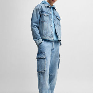 Recién llegado, Chaqueta vaquera azul para hombre, aspecto lavado desteñido, prendas de vestir exteriores informales ajustadas para moda callejera y estilo urbano - Product Image 2