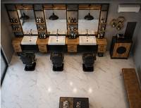 Meuble de salon de coiffure professionnel Decorsall Modèle 85, style moderne et luxueux, en bois, avec double miroir et lavabo, non pliable