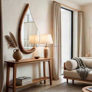 Miroir mural asymétrique KALATRI Haryana de style moderne du milieu du siècle, en noyer, fait à la main, avec cadre en bois, écologique, léger, art déco, pour la maison - Product Image 4