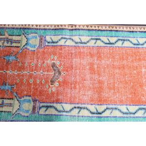 Tapis turc 2,1 x 4,4 pieds, petit tapis vintage, tapis abstrait orange - Product Image 4