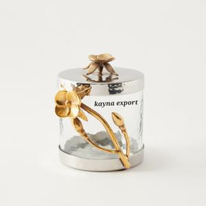 Luxury Hand Engraved Stainless Steel & Glass Jar Storage Easy to Clean Gold Finished Handcrafted Fancy <b>Bathroom</b> <b>Set</b> <b>Accessories</b> - Product Image 5