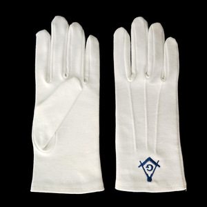 Guantes de algodón de trabajo con logotipo personalizado transpirable bordado masónico azul fino cuadrado y brújula estilo de logotipo de la máquina en tarifa barata suave - Product Image 4