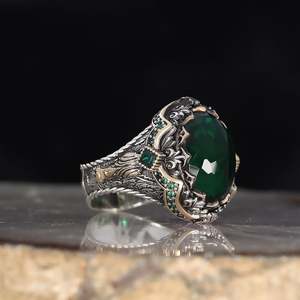 Anillo Azuris de Alta Calidad Estilo Otomano en Plata de Ley 925 para Hombre, Joyería de Moda con Piedra Natural Ágata Yamen, Hecho en Turquía - Product Image 2