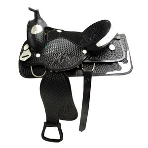 Ensemble de selle occidentale faite à la main avec collier de poitrine de bride d'équitation en cuir véritable conception usinée pour les courses de barils - Product Image 1