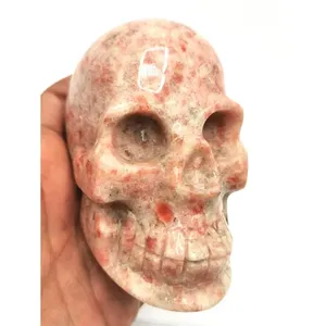 Crâne sculpté à la main en pierre de soleil naturelle - reiki/chakra/guérison - artisanat en cristal - poids 470 g (1,03 lb) et 3 pouces - Product Image 3