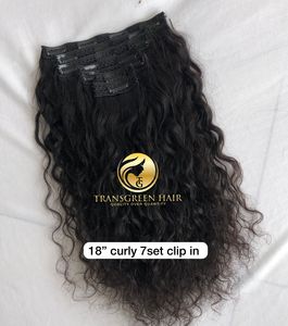 Venta al por mayor 100% Extensión de Cabello Virgen Crudo Sin Procesar Doble Trama 7 Set Rizado Clip-In Negro Mujeres Single Donor Machine Hair - Product Image 6