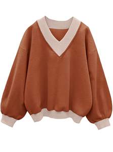 Sudadera de gran tamaño para mujer, jersey de gran tamaño, sudadera con cuello en V, dobladillo acanalado, manga larga, ajuste holgado, ropa de calle superior holgada - Product Image 6