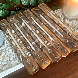 Brûleur d'encens en bois fabriqué à la main attrape-cendres porte-bâton d'encens religieux support d'encens d'Inde bois de manguier d'Inde - Product Image 5