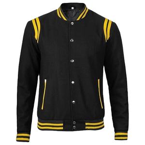 Veste universitaire d'hiver en laine 100% personnalisée Bomber en cuir veste universitaire de baseball noir et jaune pour hommes - Product Image 2