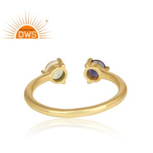 แหวนเงินแท้925ชุบทอง18K ประดับมะนาวโทแพซและพลอย iolite แบบปรับได้สำหรับเป็นของขวัญสำหรับผู้หญิง - Product Image 4