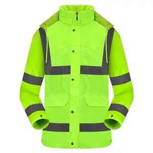 Jaket Bomber reflektif untuk pria, jaket Bomber konstruksi keselamatan pria, jaket tahan angin reflektif banyak saku, jaket pekerja visibilitas tinggi