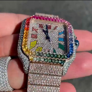 Montre mécanique automatique de luxe pour homme, en acier inoxydable, or blanc, avec verre analogique, sertie de moissanite glacée personnalisée, best-seller - Product Image 1