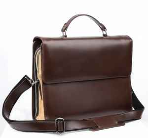 Bolso Mensajero para Portátil de Cuero Genuino Marrón Chocolate, Bolso Bandolera Vintage, Ligero, con Cierre de Cremallera, para Oficina y Trabajo - Product Image 1