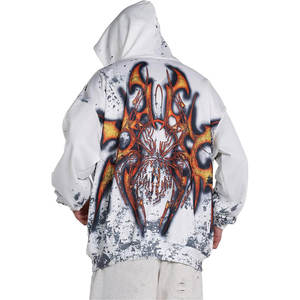 เสื้อฮู้ดแนวสตรีทแวร์ของผู้ชายวินเทจผ้า100% กรดมีซิปประดับพลอยเทียมสำหรับฤดูใบไม้ผลิผลิตตามสั่ง - Product Image 4