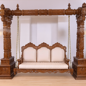 Jhula traditionnelle dorée vintage, balançoire d'intérieur détachable, en bois de teck indien massif sculpté de qualité supérieure, pour manoir de luxe - Product Image 6