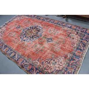 Tapis de 5,5 x 8,7 pieds, grand tapis vintage, tapis à fleurs rouges - Product Image 4