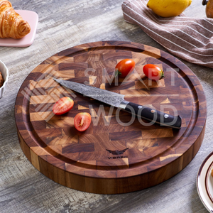 SMARTWOOD Factory's Healthy Oil-Infused Acacia End Grain Round <b>Shape</b> Chopping <b>Block</b> Smooth Wood Surface - Product Image 5