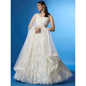 Exquisito Lehenga Choli de Lentejuelas Blancas con Dupatta para Bodas - Product Image 5