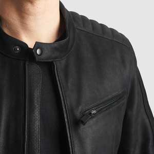 2024 vente directe d'usine haute rue Style hommes veste en cuir plaine blanc hiver moto veste avec fermeture éclair col montant - Product Image 3