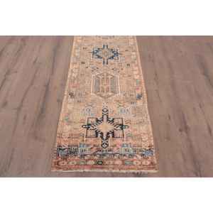 Alfombra Turca de 2.3x9.9 pies, Alfombra Floral Azul Marrón de Lana - Product Image 2