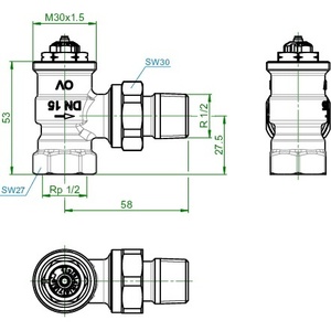 Válvula Angular Termostática Serie OV PN 10 DN 15 30x1.5 Termostática AV 9 M - Product Image 3