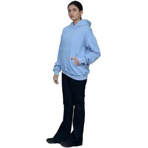 Zero Tariff RTS Womens Essential Baby Blue Tech Fleece Blank Pullover Hoodie Premium Cotton Blend Cozy Sudadera personalizable - Product Image 6