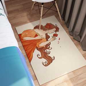 Tapis Mucha Déesse tenant des roses, Tapis imprimé pour décoration moderne, Tapis en velours de luxe - Product Image 4