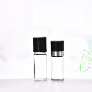 Black Straight-Side Cylindrical Manual Glass Pepper Grinder Mill 80ml and 90ml Sizes Perfect Kitchen Mills