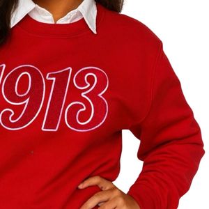 Red 1913 DST Chenille Crewneck Sweatshirt Premium Fleece Sorority Apparel Greek Delta Clothing Cozy Winter <b>Top</b> - Product Image 6