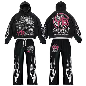 Combinaison de survêtement personnalisée avec lavage à l'acide Baggy Joggers et sweat à capuche Ensemble survêtement évasé pour hommes et femmes 100% coton à séchage rapide - Product Image 1