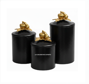 Customizable Hammered Stainless Steel Canister with Buckle <b>Lid</b> Black with Gold Top Eco-Friendly for Kitchen Food Storage - Product Image 5