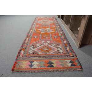 พรมสไตล์ตุรกีโบราณสไตล์ชนเผ่าสีส้มชมพู2.7 x 9ft แบบคลาสสิกการออกแบบการเย็บปะติดปะต่อกันด้วยผ้าขนสัตว์พื้นที่ขนาดใหญ่พร้อมยางรองสำหรับห้องโถง - Product Image 2