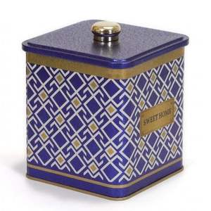 กล่องโลหะสี่เหลี่ยมที่จับ1.8L ขนาด120x120x137มม. ดีไซน์ลวดลายไร้รอยต่อเส้นทรงเรขาคณิตบนพื้นหลังสีน้ำเงิน - Product Image 2