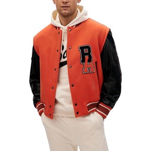Men's Varsity <b>Baseball</b> <b>Bomber</b> <b>Jackets</b> Casual Leather Sleeve Stand Collar Front Logo Embroidery College Adult - Product Image 1