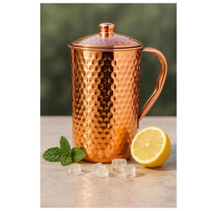 Classic Style Hammered Copper Jug Strong Handle Shiny Finish 1L Capacity Food Grade Lid Tea <b>Water</b> Drinkware Eco-Friendly Kitchen - Product Image 4