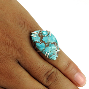 Hermosa piedra preciosa turquesa anillo Vintage joyería Bohemia elaborada a partir de anillos hechos a mano de Plata de Ley 925 joyería al por mayor - Product Image 2