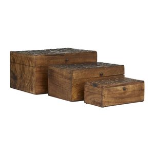 Caja marrón de almacenamiento decorativa floral de madera de mango hecha a mano con forma rectangular para el hogar, cocina, oficina, organización de almacenamiento personalizada - Product Image 5