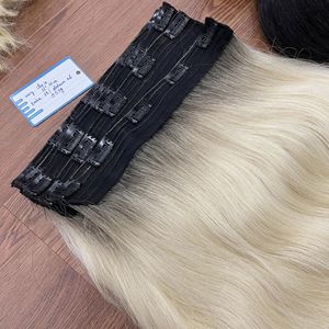 2024 nouvelle arrivée Balayage Ombre Double dessiné vierge Clip dans les Extensions de cheveux pince russe dans la trame de cheveux - Product Image 1