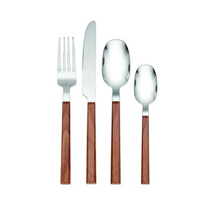 Ensemble de couverts en acier inoxydable moderne avec manche en bois, fabriqué en Inde, cuillère, fourchette, couteau pour hôtels - Product Image 1